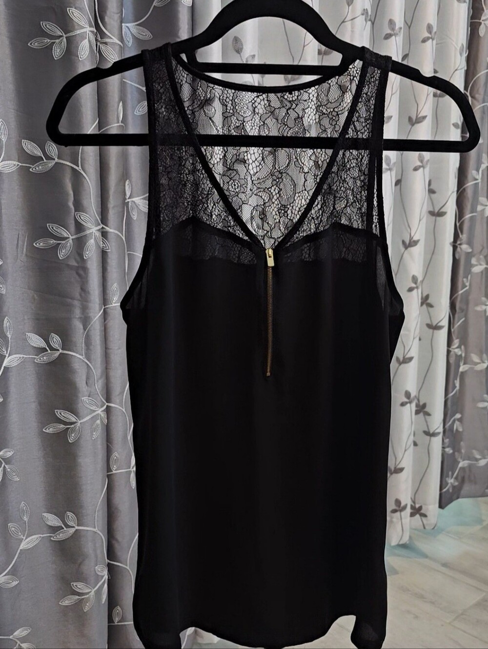 Express Stylish Black Tank W/ Lace and Zipper Accents